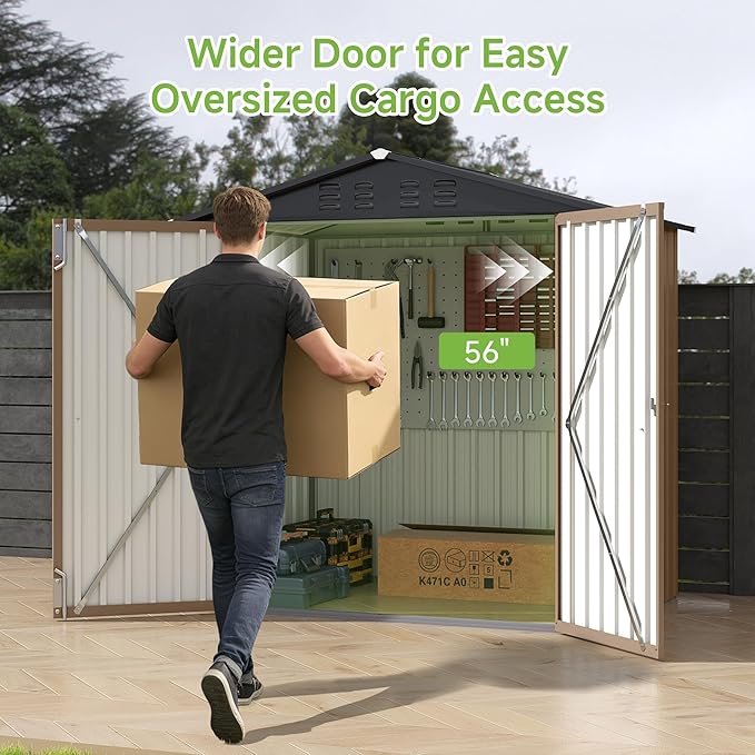 Real Relax 6x4 FT Metal Storage Shed, Outdoor Shed with Reinforced Frame & Heavy Wind/Snow Resistance, Secure Lock, for Backyard/Garden, Stores Tools & Materials, Brown