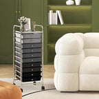 GOFLAME 10-Drawer Rolling Storage Drawer Cart, Utility Cart with Removable Drawers & Metal Frame, Mobile Art Craft Drawer Cart with Lockable Wheels for Home, Office, Studio, School, Gray Gradient