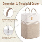 Laundry Basket Hamper,Blanket Storage,Dirty Clothes Hamper with Swivel Handles,Woven Cotton Rope Toy Baskets,Blanket Basket Living Room,Decorative Hampers for Nursery,Bedroom,White & Linen,80L