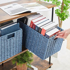 Vagusicc Wicker Storage Basket, Set of 2 Hand-Woven Paper Rope Wicker Basket, Small Storage Baskets for Organizing Toilet Paper Basket, Foldable Large Cube Storage Organizer Bins for Shelves (Blue)
