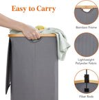 Lifewit 150L Double Laundry Hamper with Lid, Large Laundry Basket with Removable Bag & Bamboo Handles, Fodable Tall Dirty Clothes Hamper for Laundry Collapsible Bin for Bathroom Bedroom, Charcoal Gray