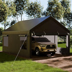 Shintenchi 12x20 FT Heavy-Duty Design Carport,Portable Garage Canopy,Carport Canopy with Side-Opening Removable Door & Roll-Up Window,Portable Car Port for Car, Truck, Boat,Grey