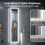 16"x60" Tall Lighted Medicine Cabinet with Mirror Door & Brush Nickel Bevel Frame, Surface or Recessed LED Bathroom Mirror Cabinet with Outlet, 5-Tier Adjustable Shelf & Sensor Inner Light