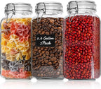ComSaf 3-Pack 78oz Large Square Glass Jars, Airtight Canisters for Bulk Food Storage, Space-Saving Containers for approx. 4lb of Sugar, Coffee & Pantry Organization, Wide Mouth Design