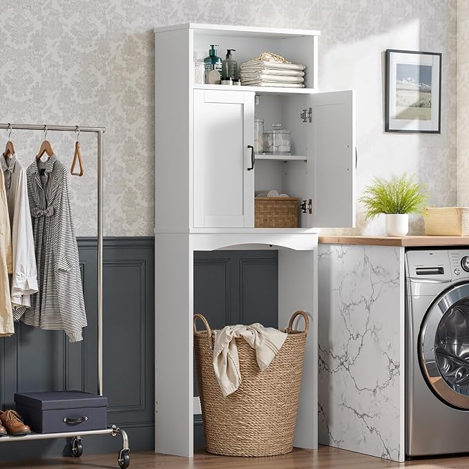 Over The Toilet Storage Cabinet, Over The Toilet Cabinet Bathroom with Adjustable Shelf and Double Door, Over The Toilet Storage for Bathroom Over The Toilet Organizer, White