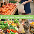 6 Pcs Reusable Produce Bags - 3 Size Drawstring Closure Cotton Mesh Bags Vegetable Grocery Cotton Mesh Bag for Fruits Vegetables Grocery Shopping, Farmers Market, Refrigerator Storage