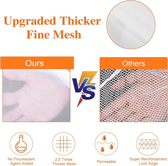 Fine Mesh Laundry Bags for Delicates, 3 Pack (2L+1M) Reusable Wash Bags with Sturdy Zippers, Durable Net Washing Bags for Lingerie, Bra, Sock, Underwear, Baby Clothes, Travel Organizer
