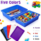 Hoteam 10 Pcs Flat Storage Organizer Tray Bin Letter Size Paper Tray for Classroom Plastic Stackable File Organizer for School Office Teacher Book Organization(Simple Color,13.78 x 9.84 x 3.15 Inch)