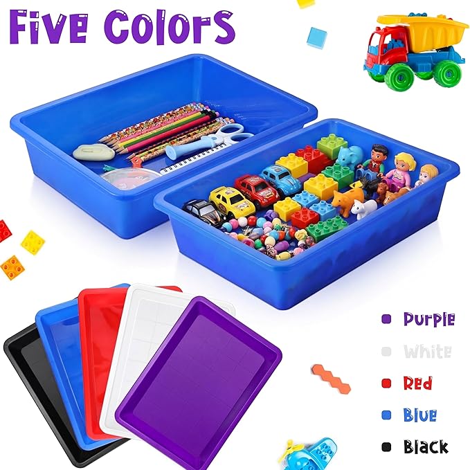 Hoteam 10 Pcs Flat Storage Organizer Tray Bin Letter Size Paper Tray for Classroom Plastic Stackable File Organizer for School Office Teacher Book Organization(Simple Color,13.78 x 9.84 x 3.15 Inch)