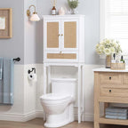 Spirich Over The Toilet Storage Cabinet with Rattan Doors, Over Toilet Bathroom Organizer with Tilt-Out Cube and Adjustable Shelf