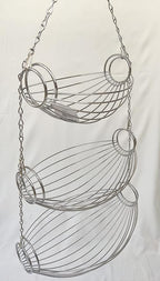 3 Tier Fruit Bowl Fruit Basket for Kitchen, Hanging Kitchen Storage Organizer, Detachable Design Chrome Wire with Metal Ceiling Hook Multipurpose Countertop Organizer for Vegetables Fruits Plants