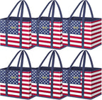 BALEINE 6Pk Reusable Grocery Bags, Foldable Shopping Bags for Groceries with Reinforced Bottom & Handles (Patriot Celebration)