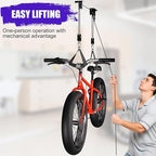 2 Pack Bike Hoist, Heavy Duty Ebike Lift Pulley System for Garage Ceiling Overhead Storage for Bicycle, Ladders, Snowboard, Holds Up to 85 lbs Capacity, Fit 10-16 Foot High Ceilings