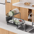 Runnatal 2-Tier Dish Drying Rack, Large Dish Rack with Drainboard Set, Detachable 4-in-1 Large Capacity Dish Drainer Over The Sink Anti-Rust for Kitchen Counter, Black