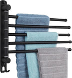 Matte Black 6 - Arm Stainless Steel Swivel Towel Rack with Hook: Wall - Mounted, Rustproof Space - Saver for Bathroom & Kitchen - 180° Rotation, 14kg Capacity