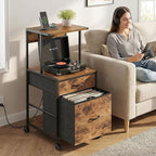 2-Drawer File Cabinets for Home Office, Filing Cabinet with Charging Station, Vertical Office Cabinet with Open Storage Shelf, Printer Stand with Drawer Fits A4 or Letter Size for Home Office