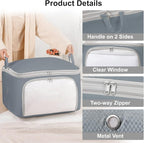 Comforter Storage Bag - 130L Blanket Storage Bags Front-opening Ultra Space Saving Self Compression Organizer, Washable Compression Bags for Storage Comforter Blanket, 1 Pack, Grey