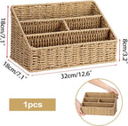 BTSKY Woven Storage Basket Rattan Vertical Wicker Storage Baskets with 4 Compartments Desk Organizers and Storage Magazine File Holder Home Office Supplies Sorter Rack, Wicker Mail Organizer