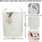 Cotton Rope Laundry Basket Hamper for Clothes Decorative Woven Storage Basket for Living Room Bedroom Boho Tall Rope Baskets for Blanket Toys Baby Nursery Hamper Bin Large white