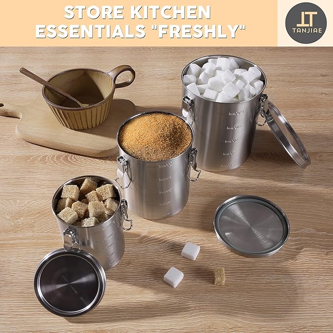 Stainless Steel Coffee Canister | 100% Airtight Metal Food Storage Container with Lid Sealed - Keep Coffee Beans, Sugar, Tea Fresh for Months (56 fl oz)