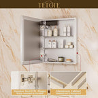 TETOTE 48 x 32 Lighted Bathroom Medicine Cabinet with Adjustable Shelves, Silver Aluminum Cabinet, Anti-Fog Stepless Dimmable 3 Colors White/Warm/Natural, Easy to Install(Wall Mount/Recessed)