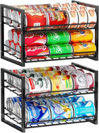 SUFAUY Stackable Can Rack Organizer for Pantry, 2 Tier Soda Canned Food Storage Holds Up to 60 Cans, Steel Square Frame Shelves for Storage, 2 Pack
