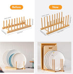 HBlife Heighten and Widen Bamboo Dish Dying Rack Pot Lid Plate Organizer Holder for Cabinet, Cutting Board Stand Drainer Storage Plate Rack for Dish, Pot Lid, Bowl, Cup, Cutting Board and Books