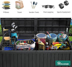 YITAHOME 180 Gallon XL Deck Box Large Outdoor Storage w/Divider for Patio Furniture,Outdoor Cushions, Garden Tools, Sports Equipment and Pool Supplies, Waterproof, Resin, Lockable, Black