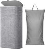 Lifewit 75L Slim Laundry Basket with Lid, Narrow Large Laundry Hamper with Plastic Handles and Removable Bag, Tall Foldable Dirty Clothes Hampers for Laundry Room, Bedroom, Bathroom, Dorm, Gray