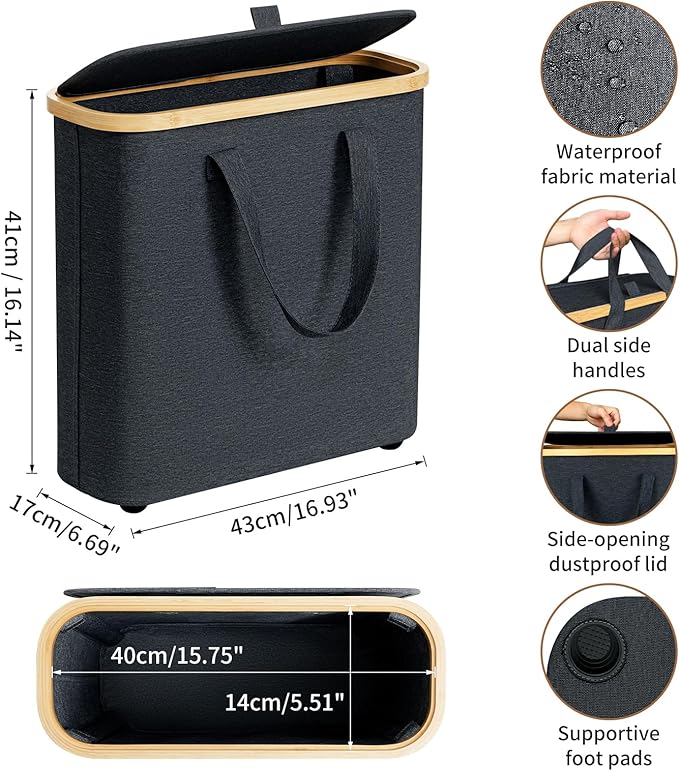 30L Toilet Paper Storage Basket with Lid & Handle, Bamboo Toilet Paper Organizer for Bathroom, Free Standing Toilet Paper Holder Stand for 12-16 Rolls, Bathroom Tissue Storage Bin