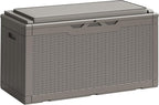 Greesum 100 Gallon Resin Deck Box Large Outdoor Storage Boxes with Cushions for Garden Tools, Patio Furniture Pillows, Pool Supplies, Light Coffee
