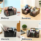 Multiuse Caddy Organizer with Handle - Stackable Plastic Bin - Divided Storage Tote Holder for Art Craft Supplies, Makeup, Bathroom, Shower, Cleaning, Kitchen, Office, Dorm, Desktop - Clear Black