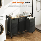 NEWBULIG Rolling Laundry Hamper with Removable Pull-Out Bag, Freestanding Clothes Basket Organizer with Wheels for Bathroom & Bedroom, 3 × 10.6 Gal (120L) - Rustic Brown & Black