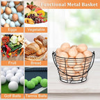 3 PCS 8" Black Round Wire Egg Baskets With Handle, Small Metal Egg Collecting Basket for Gathering Fresh Eggs, Chicken and Duck Eggs Hunting Basket Egg Holder Countertop