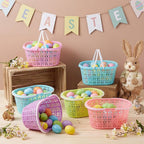 Havawish Easter Baskets Bulk with Handle Small Colorful Plastic Eggs Baskets Easter Bucket for Egg Hunt Spring Party Favors(50 Pcs,Rectangular)