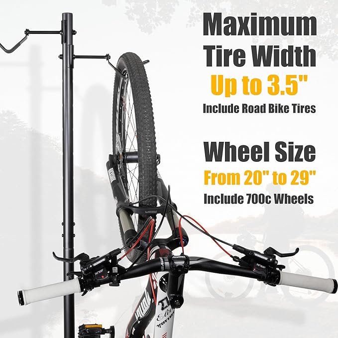 CyclingDeal Bike Vertical Freestanding Hanger Parking Rack - Fully Adjustable Gravity Storage Floor Stand - Safe & Secure for Hanging MTB Road Bicycles in Garage or Home - 2 Bikes Vertical
