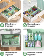 10 Pack Large Size Plastic Drawer Organizers Set, 3 Sizes Desk Drawer Organizer Trays, Storage Bins for Vanity, Makeup, Bathroom, Kitchen Utensils and Office (Green)