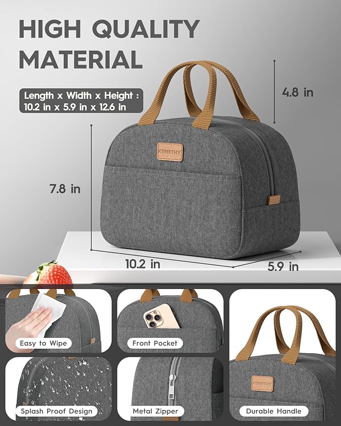 Adults Bento Lunch Box Set with Thermo Bag, 74oz Stackable Leak-proof 3-tiers Bento Box, Built-in Utensil and Sauce Container for Work, School, Dining Out (Gray)
