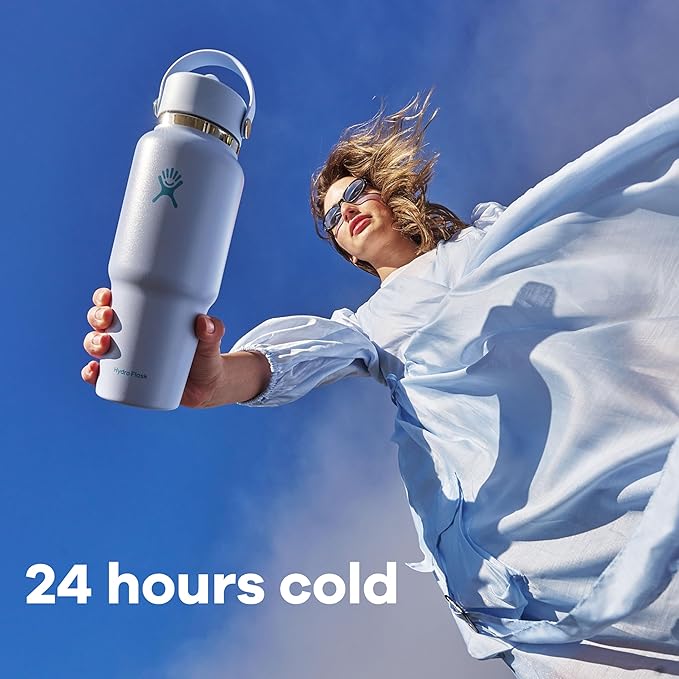 Hydro Flask Travel Water Bottle - Insulated Stainless Steel - Wide Straw Lid, Non Spill, Leakproof in 24 Oz Reef Pink