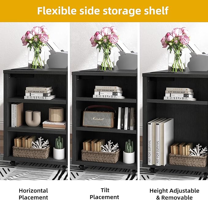 DWVO File Cabinet with Charging Station, 3 Drawer Mobile Filing Cabinet with Lock, Printer Stand with Open Storage Shelf for Home Office, Black