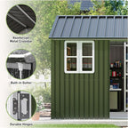 VanAcc 10 x 12FT Outdoor Storage Shed with a Lockable Hinged Door and 2 Windows, Nordic Cottage Metal Shed for Backyard, Garden, Patio, Dark Grey/White