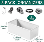 3 PACK Drawer Organizer Clothes，drawer Divider， Dresser Drawer Storage for Sock, Underwear, Bra，Panties，Belt, Tie, Stockings, Leggings & Accessories (White)