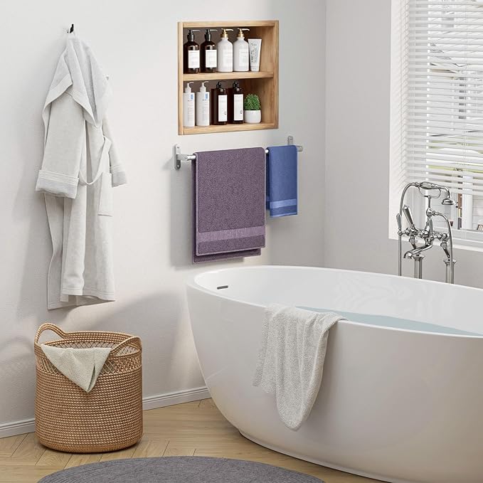 Brushed Nickel Towel Rack for Bathroom - 24" Rustproof Towel Holder, Sturdy Towel Bar Wall Mounted, Space-Saving Towel Hanger, Bathroom Accessories, Home Decor, Apparment Essentials