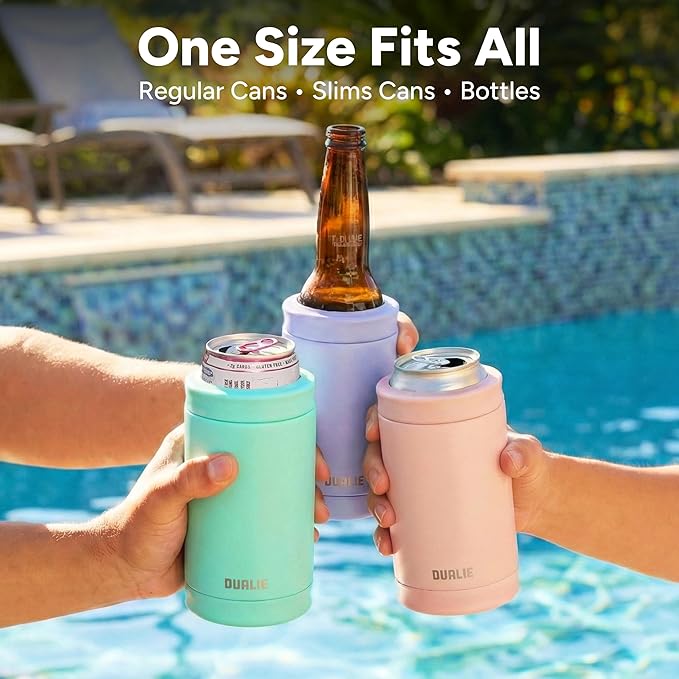 DUALIE 3 in 1 Insulated Can Cooler - 15+ Colors - Universal Size for 12 oz Cans, Slim Cans, and Bottles