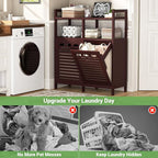 Homykic Tilt Out Laundry Hamper Cabinet, Bamboo Double Laundry Hamper with 2 Removable Laundry Baskets, 20 Gal Laundry Sorter Organizer with Shelf for Dirty Clothes, Bathroom, Laundry Room, Espresso