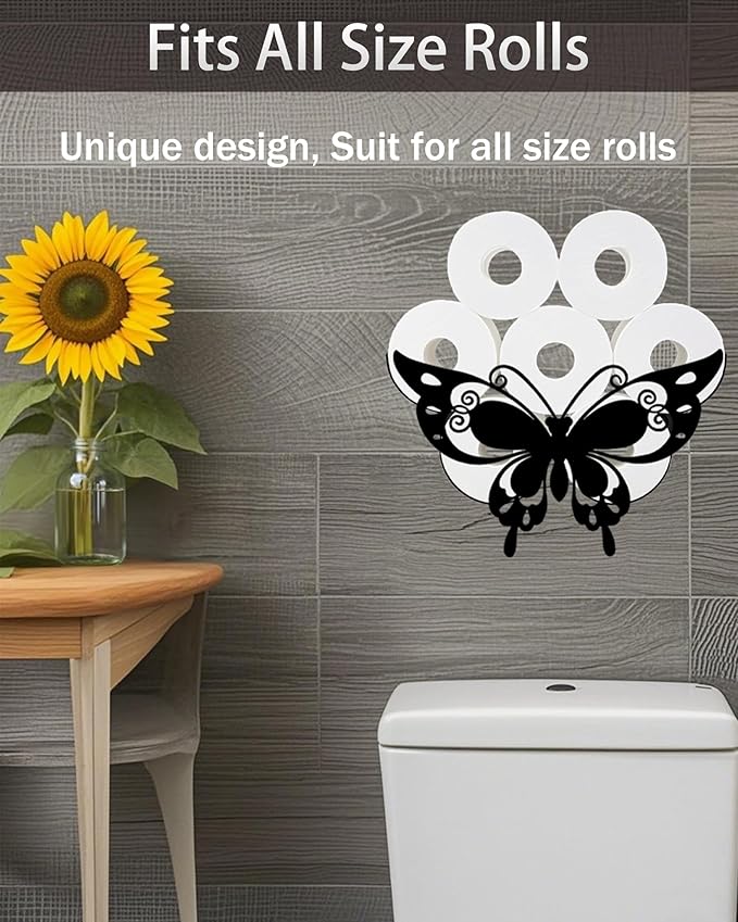 Lovely Butterfly Toilet Tissue Holder,Animal Paper Holders,Decorative Metal Papers Holder,Funny Toilet Animal Storage for Bathrooms,Bathroom Paper Organizer for Extra 8 Rolls Wall Mounted Art Decor