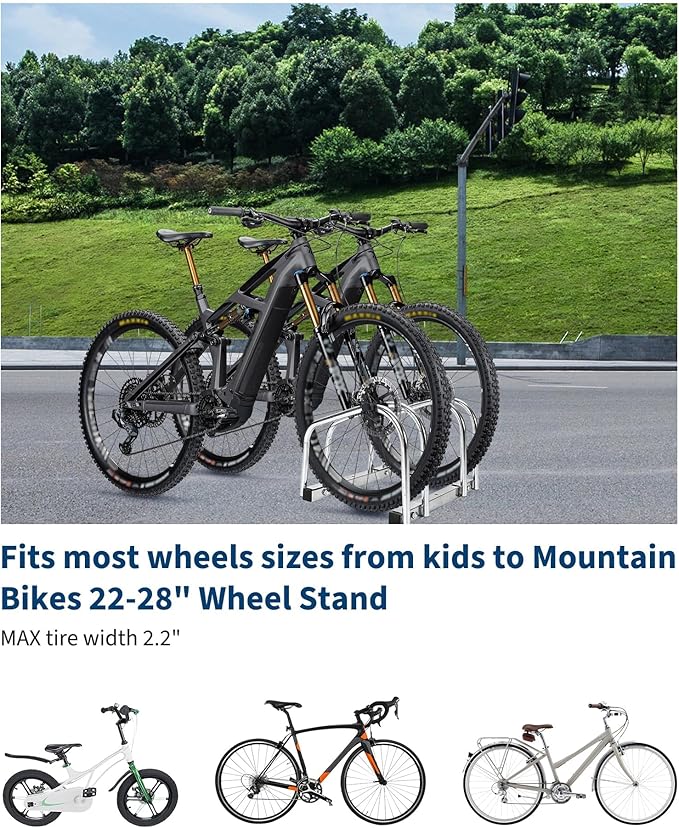 Bike Floor Stand, Freestanding Bike Parking Rack for Garage, Heavy Duty Bicycle Storage Organizer Fit 22-28" Wheels & 2.2" Tire Width,Indoor Outdoor Bike Storage Stand for Home, Apartment, Bike Shop