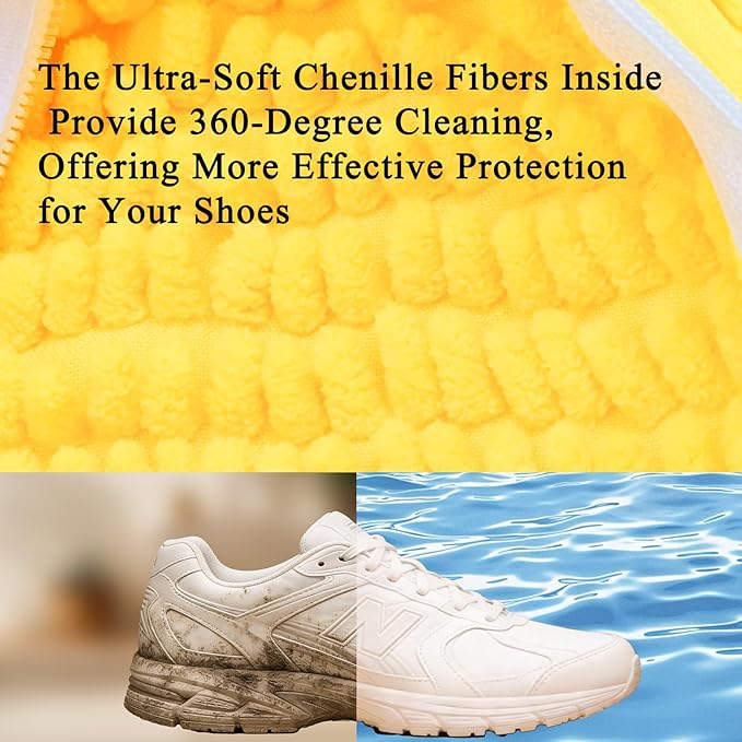 Dual Shoe Washing Machine Bag Holds 2 Shoes,Reusable Laundry Shoe Bag for Washer and Dryer 360° Deep Cleaning,Shoe Cleaning Bags with Built-in Brushes for Sneaker Tennis Shoes Drying Bags (Yellow)
