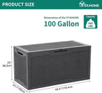 YITAHOME 100 Gallon Large Resin Deck Box Outdoor Storage Boxes for Patio Furniture, Outdoor Cushions, Garden Tools and Pool Supplies-Waterproof,Lockable (Dark grey)