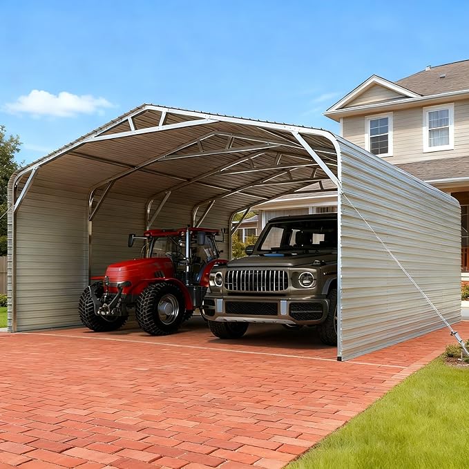 Quictent 20x20 ft Heavy Duty Double-car Metal Carport, Fully Shaded Outdoor Garage Side Canopy with Side Panels and Pre-drilled Holes, Suitable for Parking Cars, Boats and Agricultural Equipment